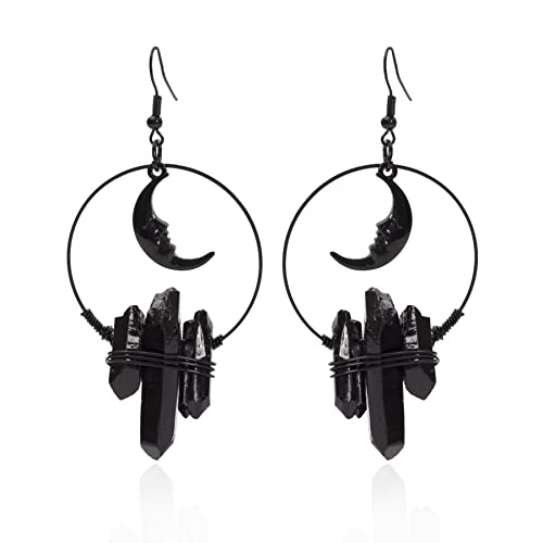 ZKBKJSPZJB Crescent Moon Quartz Crystal Witchy Earrings, Gothic Mermaid Festival Wedding Occult Boho Crystal Accessories Earrings Gothic jewelry - black