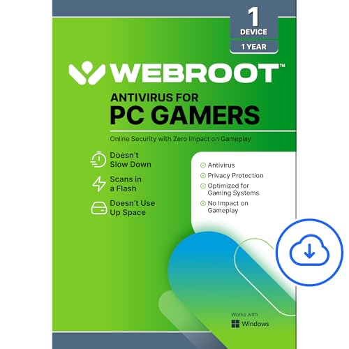 Webroot Antivirus for PC Gamers 2024 | 1 Device | 1 Year Download + System Performance Optimizer