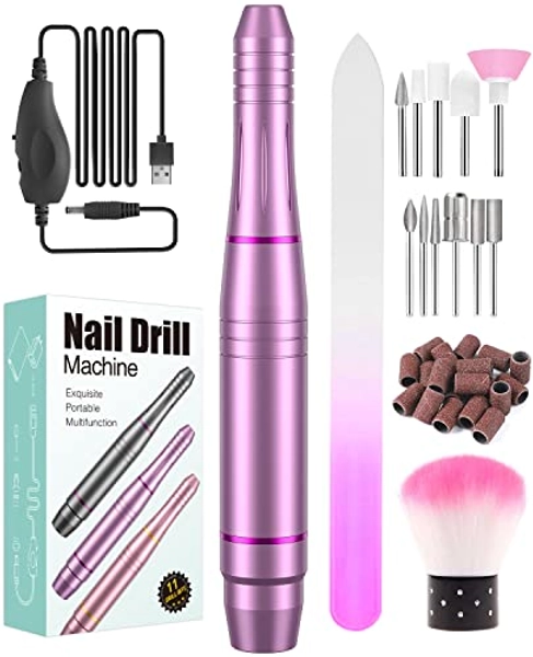 Elektrische Nagelfräser, 11 In 1 Professionell Elektrisch Nagelfeile, 20000 u/Min Verstellbare Geschwindigkei Pediküre Maniküre Set für Nagelhaut Shellac Acrylgel, Sicher für Anfänger Fortgeschrittene