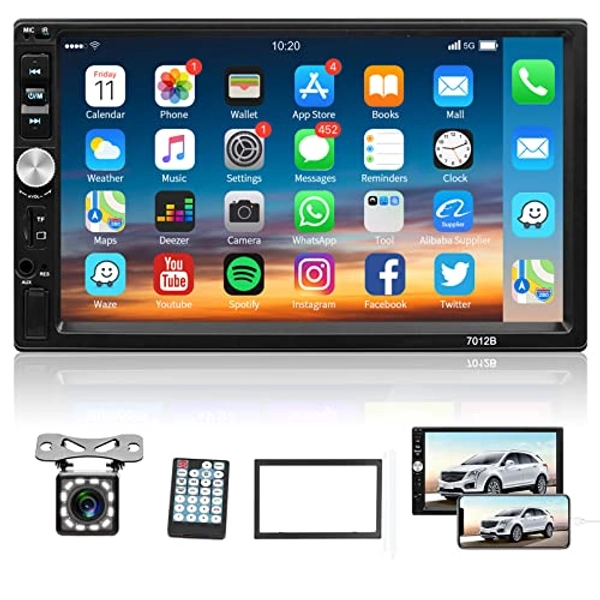 Autoradio 2 Din - Auto Stereo Bluetooth mit 7 Zoll Touchscreen, Multimedia Player Auto mit Rückfahrkamera, Fernbedienung, Unterstützt MirrorLink/FM Radio/USB/AUX/TF/SWC