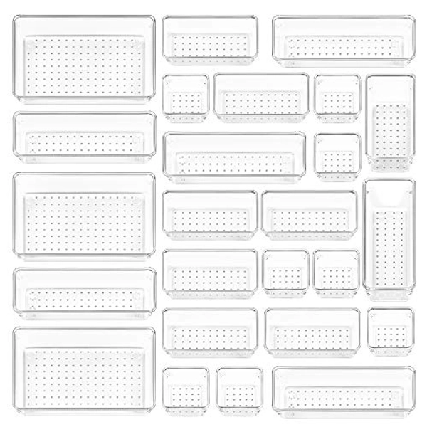 Vtopmart 25 Stücke Schubladen Ordnungssystem mit 4 Größen, Klar Kunststoff, Schminktisch Organizer Einsetzbar für Makeup, Küchen, Bad, Büro