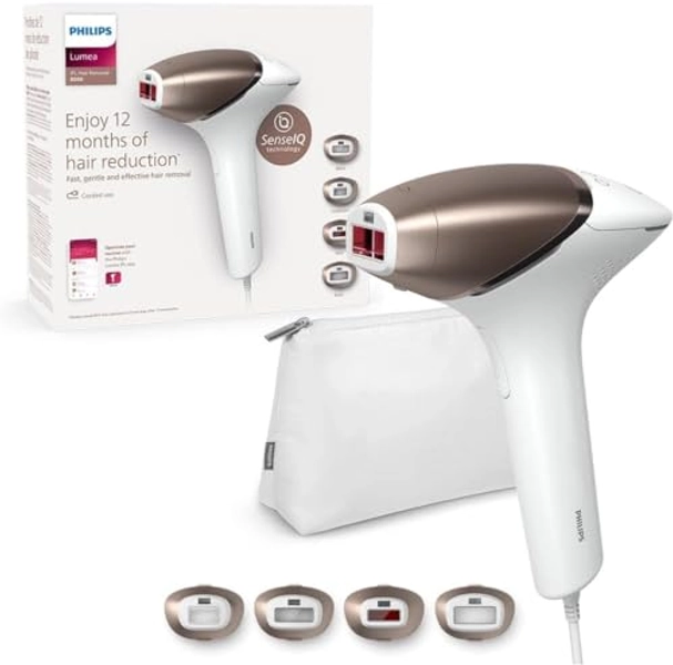 Philips Lumea IPL Haarentfernungsgerät 8000 Series – Haarentfernungsgerät mit SenseIQ Technologie, 4 Aufsätze für Körper, Gesicht, Bikinizone und Achselhöhlen (Modell BRI948/00)