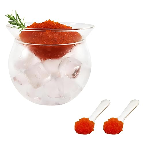 ACUDUDOMA Caviar Server Set Glass Caviar Dish with 3.54 inch Shell Spoons Mother of Pearl Round Handle for Coffee, Martinis, Universal Cocktails, Wine, Egg, Ice Cream (3 Pieces) - 3 pcs