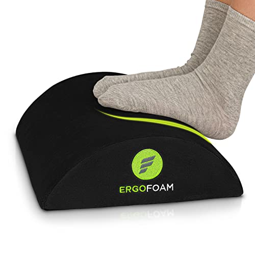 ErgoFoam Ergonomic Foot Rest for Under Desk | Premium Velvet Soft Foam Footrest for Under Desk | Most Comfortable Office Foot Rest in The World for Lumbar, Back, Knee Pain | Foot Stool Rocker (Black) - Regular - Black