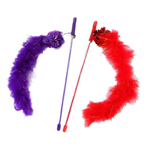 Funny Cat Stick,2 PCS Cat Feather Wand Retractable Interactive Cat Teaser Rods Cat Feather Wand Stick with Sound Paper for Indoor Cats Kitten Interactive Training