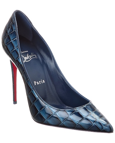 Christian Louboutin Kate 100 Alligator-Embossed Leather Pump | EU 37 / blue / Regular