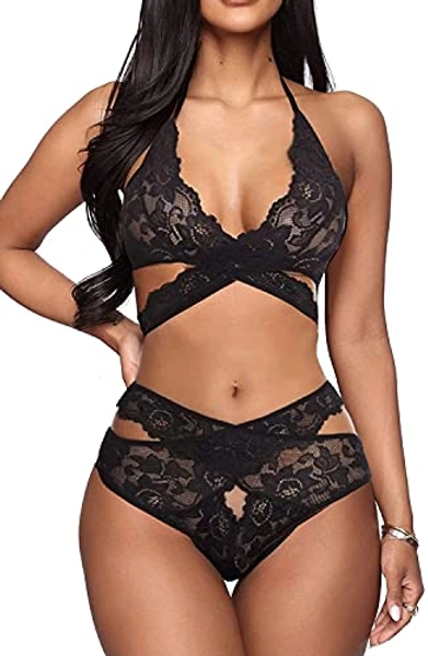 Donnalla Women Sexy Lingerie Set Two Piece Lace Bra and Panty Set Bralette Sleepwear