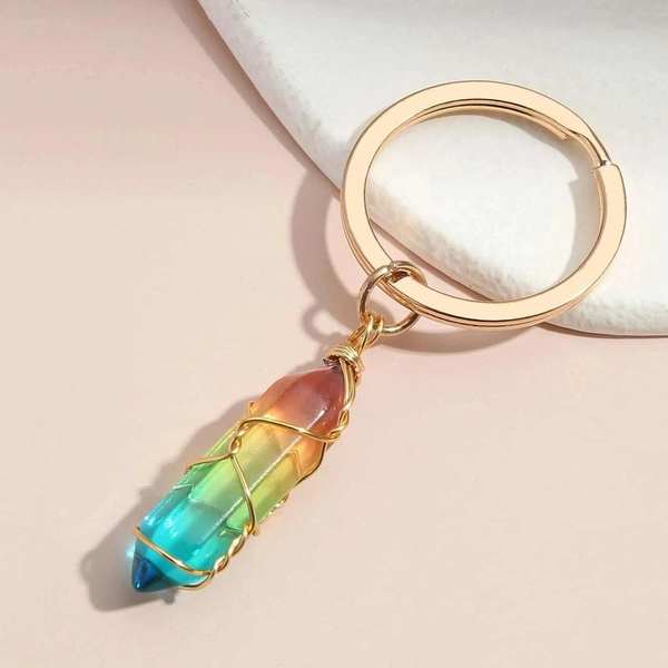 Rainbow Crystal Geometric Keychain Decor
