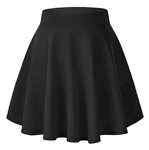 [Urban CoCo] Women's Basic Versatile Stretchy Flared Casual Mini Skater Skirt - Small / Black