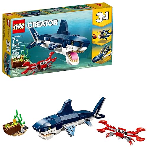 LEGO Creator 3 in 1 Deep Sea Creatures, Transforms from Shark and Crab to Squid to Angler Fish, Sea Animal Toys, Gifts for 7 Plus Year Old Girls and Boys, 31088 - Multicolor