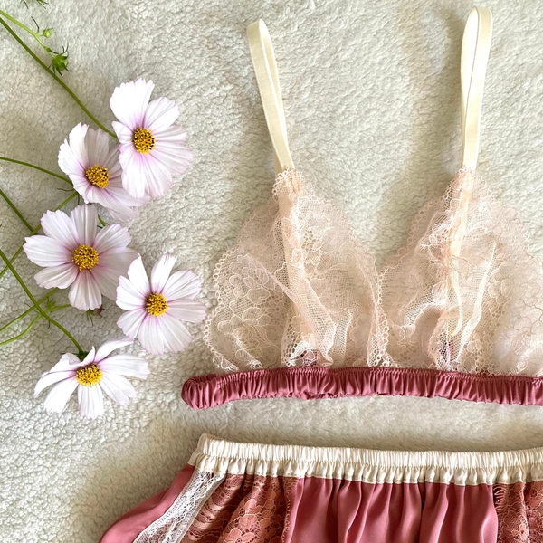 Silky Satin and Stretch Lace Bra / style AKIZAKURA (made to order)