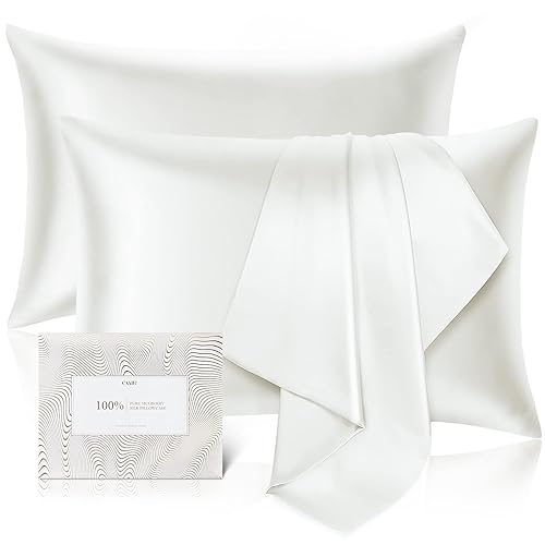 100% Pure Mulberry Silk Pillowcase for Hair and Skin - Allergen Resistant Dual Sides,600 Thread Count Silk Bed Pillow Cases with Hidden Zipper,2pc,Queen Size,Ivory - Ivory - Queen