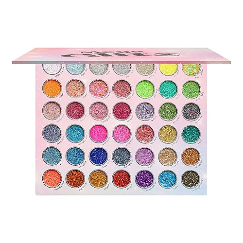 KARA BEAUTY - MEGA Glitz Pressed Glitter Palette, 42 Glitter Shades, Fine Pressed Glitter, Chunky Glitter, Colorful Eye Makeup, Glitter for Eyes and Face, Pigmented Glitter, Euphoria Makeup, Vegan