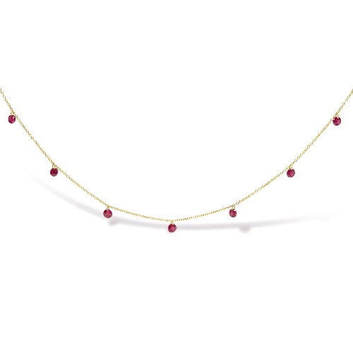 18K Yellow Gold Necklace 1 1/3 Cttw Dangling Red Ruby Drop 18" Chain Collar