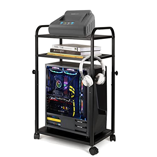 PC Stand 3-Tier Computer Tower Stand Height Adjustable CPU Stand with Locking Caster Wheels for Office Home Fits Most PC - Style 3-Black