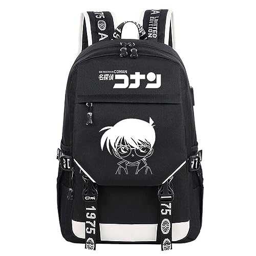WANHONGYUE Detective Conan Anime Luminous Laptop Backpack Rucksack Travel Sports Casual Daypack with USB Charging Port Black / 16 - Black / 16