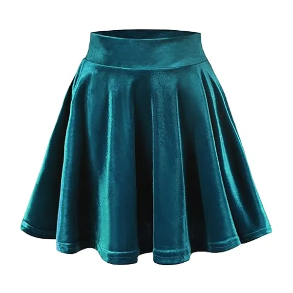 Urban CoCo Women's Vintage Velvet Stretchy Mini Flared Skater Skirt - Dark Blue - Large