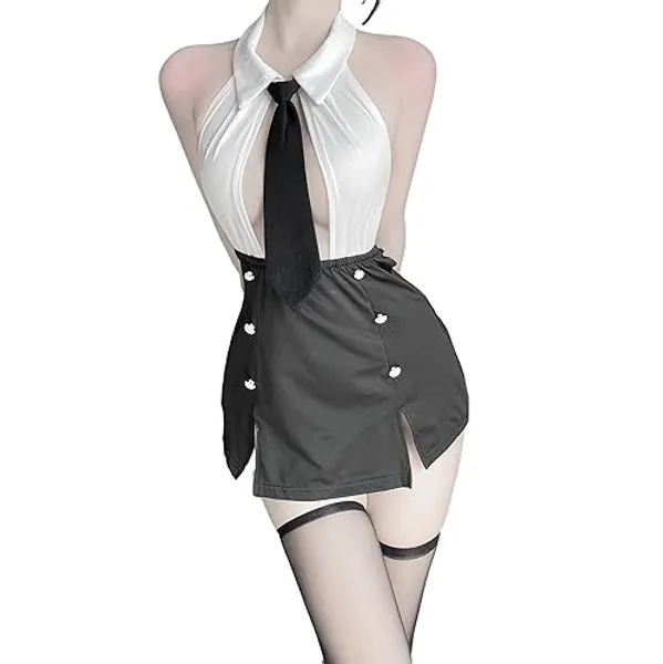 SINGUYUN Women's Office Secretary Uniform Sexy Teacher Costume Cosplay Lingerie With Socks - 2489white Black