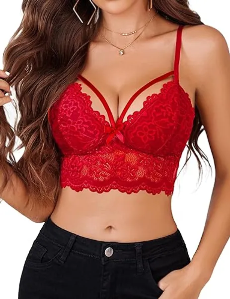 Avidlove Lace Bralette for Women Spaghetti Adjustable Strap Tank Basic Camisole Crop Top - X-Large - Red