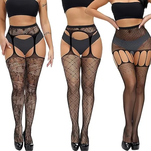 FEOYA 3 Pairs Sexy Fishnet Tights for Women Halloween Pattern Stocking Spider Web & Skull Pantyhose Cosplay Party Costume - Black Pantyhoses-3 - One Size