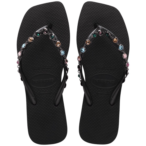 Women's Slim Square Luxury Flip Flops | Black / 7/8