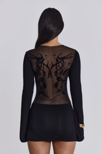 Black Wings Mesh Dress | UK 4 / Black