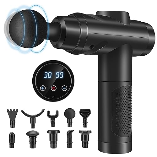 Massagepistole, Muskel Percussion Massagegerät mit 30 Geschwindigkeiten Leise Handmassagegeräte Massage Pistole mit LCD Touchscreen 10 Köpfe Massage Gun für Schulter Körper Rücken Entspannung - 1