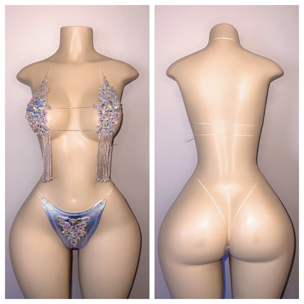 Exotic Dancewear seamless bedazzled bra set