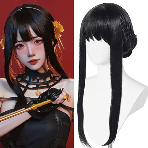 IMEYLE Yor Forger Wig for Women Girls Long Black Wig for SPY X FAMILY Cosplay Straight Anime Cosplay Wig with Bangs Synthetic Wig for Halloween Costume Party + Wig Cap - black 3