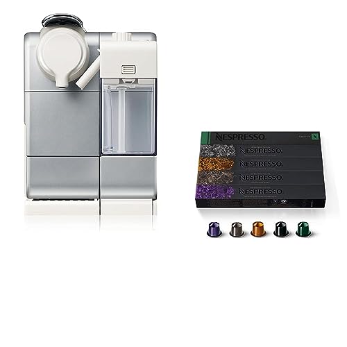 Nespresso Lattissima Touch Original Espresso Machine with Milk Frother by De'Longhi, Frosted Silver - Machine + Frother + Coffee Variety Pack - Frosted Silver