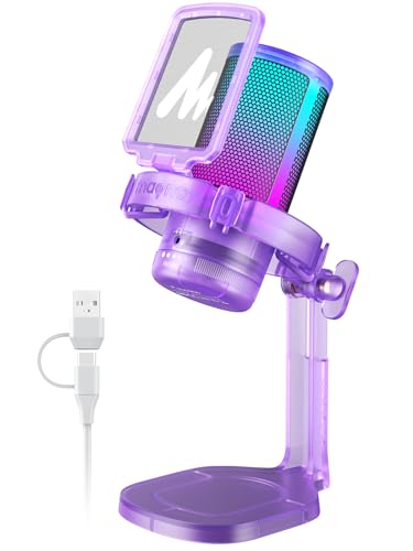 MAONO Gaming Microphone with Noise Cancellation, PC USB Condenser Mic for Computer, Mac, Laptop, PS5, Streaming, Podcast, Twitch, YouTube, Discord, GamerWave DGM20 Purple - Purple