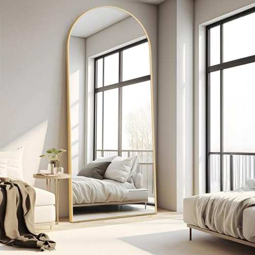 FORBATH Gold Arched Full Length Mirror, 71" x 31" Standing Full Body Mirror Bathroom Large Aluminum Alloy Frame Floor Mirror, Bedroom Living Room Dressing Gym Mirror, Hanging or Leaning Against Wall - Gold Arched 71x30