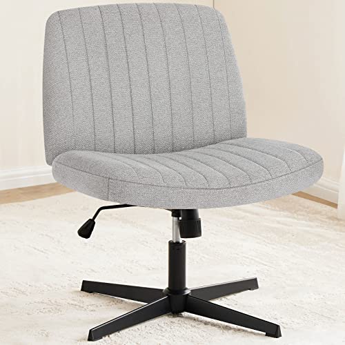 OLIXIS Cross Legged Armless Wide Adjustable Swivel Padded Fabric Home Office Desk Chair No Wheels - Grey