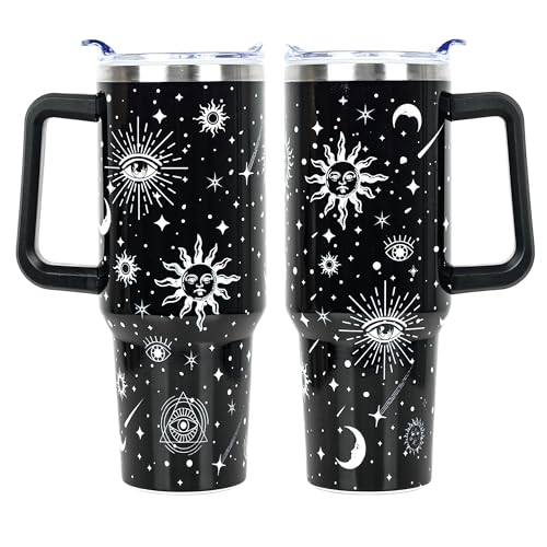 Mkagtho Goth Tumbler 40 Oz Tumbler with Handle and Straw Reusable Stainless Steel Tumblers, Gothic Moon Phase Witch Cup Water Bottle Coffee Travel Mug, Halloween Witchy Gifts for Women - Gothic - 40 oz