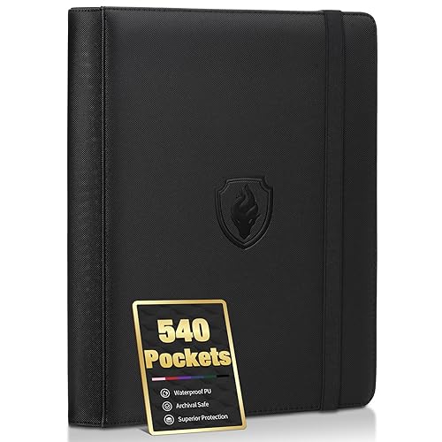 Premium 9 Pocket Card Binder for 540 Cards, Fabmaker PU Cover Trading Card Binder, Sturdy Card Collection Album, Sleek Card Holder Folders for YuGiOh, MTG, TCG, Game Cards & Sports Cards, Black - 540 Pockets - Black