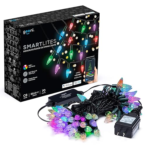 Geeni Smart Indoor/Outdoor Multicolor String Lights - 50ft Color Changing LED Strand for House Patio, Backyard, Music Sync, Waterproof with Programmable Wi-Fi, Alexa, Google Home App Controlled