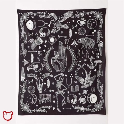 Black & White Occult Wall Tapestry - Black / XL(229cmx150cm)