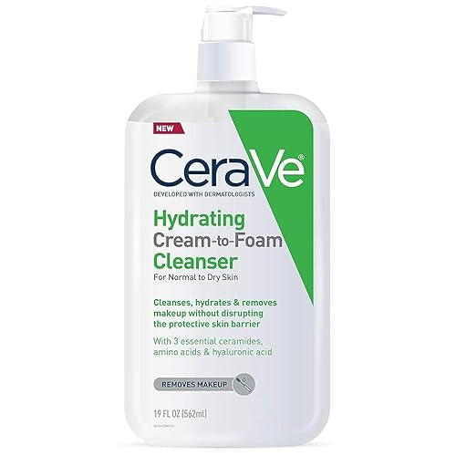 CeraVe Hydrating Cream To Foam Cleanser, Makeup Remover Face Wash For Dry Skin, Foaming Facial Cleanser With Hyaluronic Acid, Normal To Dry Skin, Fragrance Free & Non Comedogenic, 19 Fluid Ounce - 19 Fl Oz (Bottle)