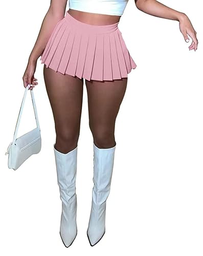 Mini Pleated Skirts for Women Sexy Cute Girl Y2k Short Cargo Skirt Women's Club Tennis Skort Skater A line with Slit - X-Large - Pure Pink