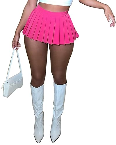 Mini Pleated Skirts for Women Sexy Cute Girl Y2k Short Cargo Skirt Women's Club Tennis Skort Skater A line with Slit - X-Large - Rose Red