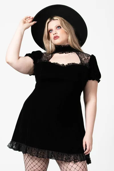 Julienne Velvet Keyhole Dress [B] [PLUS] | 3XL / Black / 95% Polyester 5% Elastane