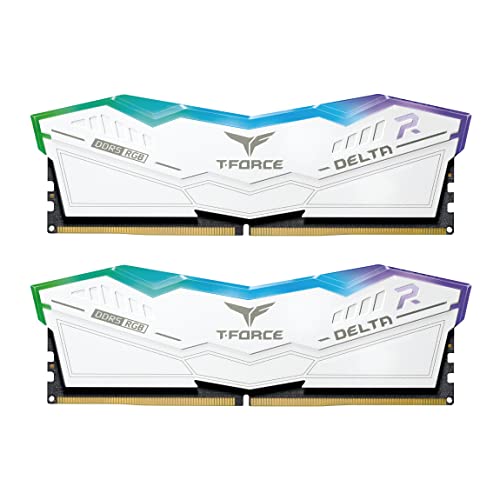 TEAMGROUP T-Force Delta RGB DDR5 Ram 64GB (2x32GB) 6000MHz PC5-48000 CL38 Desktop Memory Module Ram for 600 700 Series Chipset XMP 3.0 Ready White - FF4D564G6000HC38ADC01 - 64GB(2x32GB) - DDR5 6000MHZ 38-38-38-78 - White