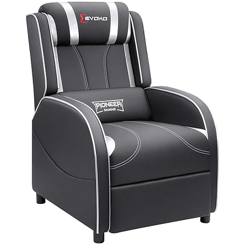 Devoko Massage Gaming Recliner Chair PU Leather Home Theater Seating Single Modern Living Room Sofa Recliners (Silver) - Black Silver