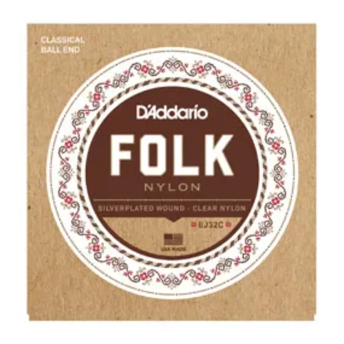 DADDARIO EJ32C FOLK NYLON (BALL END) - SILVER WOUND/CLEAR NYLON TREBLES GUITAR STRING SET