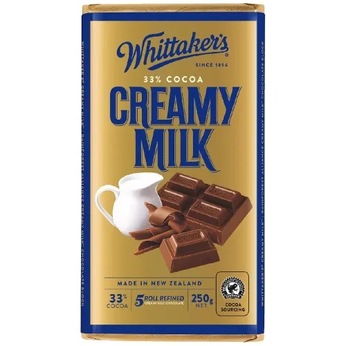 Whittaker's Creamy Milk 33% Cocoa Milk Chocolate Block 250g