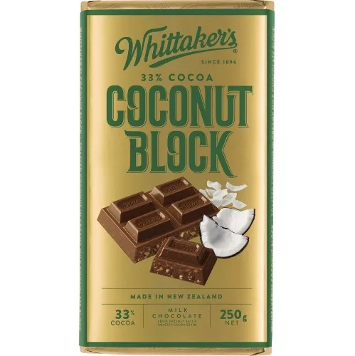 Whittaker's Coconut Block 33% Cocoa Milk Chocolate Block 250g