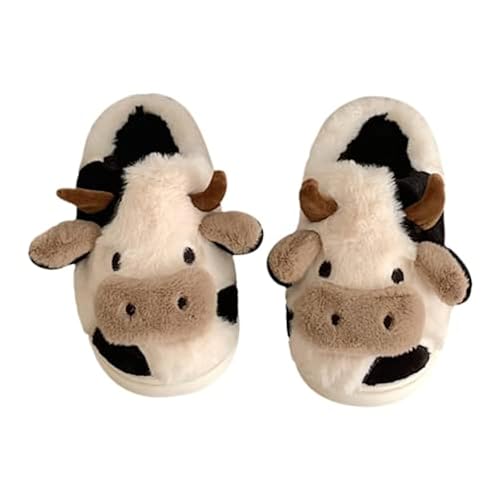GGOOB Women's Kawaii Slipper, Cotton Animal Print Slippers for Female, Plush Cow House Slippers in 3 Sizes - 11-12 - Black