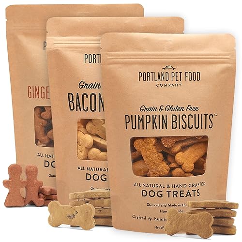 Portland Pet Food Company Healthy Dog Treats Variety 3-Pack - Grain-Free, Human-Grade, Gingerbread, Pumpkin and Bacon Dog Treats Multipack - Natural Dog Training Treats & Biscuits Made in the USA Only - Variety - 5 Ounce (Pack of 3)