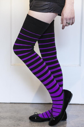 Extraordinary Acrylic Gradient Stripes Thigh High | Black/Purple