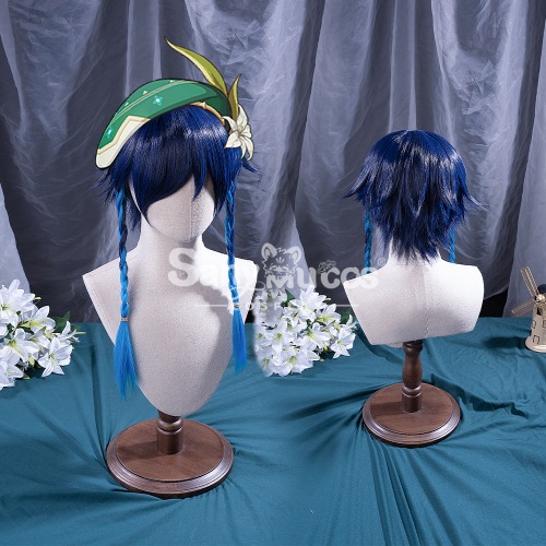 【In Stock】Game Genshin Impact Bards Venti Blue Gradient Mixed Blue Short Cosplay Wig